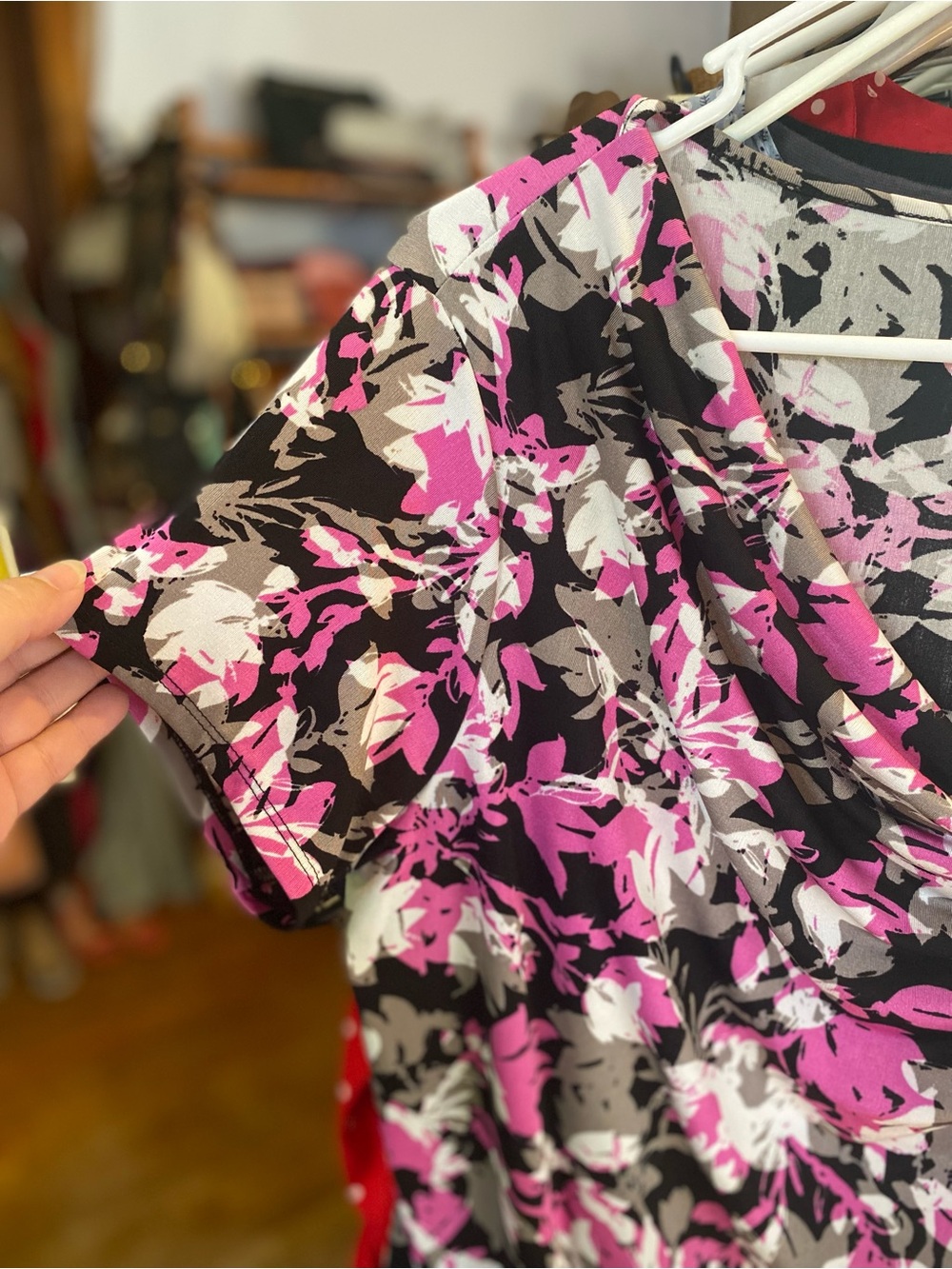 Jaclyn Smith Black, Pink & Cream Floral Cowl Neck Blouse - Picture 4 of 5